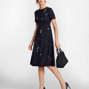 Brooks Brothers Floral-Embroidered Stretch Wool Dress